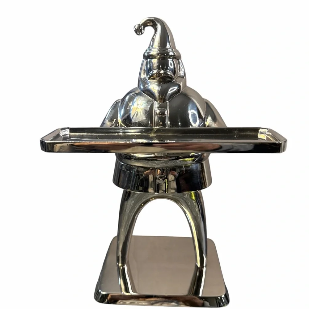 VINTAGE POTTERY BARN SILVER-PLATED SANTA CANDLE HOLDER DISH